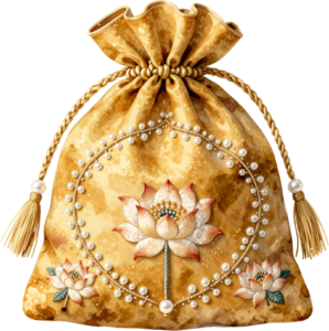Vibrant Coral Potli Bag, designed with a grand lily and pearl-studded frame, a splendid Bridal PNG Clipart 8 - Vibrant Coral Potli Bag, designed with a grand lily and pearl-studded frame, a splendid Bridal PNG Clipart Free PNG Download