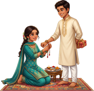 Experience the joyous Rakhi Brother Sister tradition through this detailed PNG illustration perfect for festive digital content creation