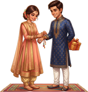 Enhance your designs with this elegant Rakhi Brother Sister PNG image, a perfect illustration for traditional Indian festival themes