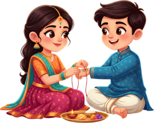 Adorable Chibi style Rakhi Brother Sister PNG graphic offers charming assets for children’s festive illustration designs