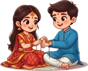 Create engaging visuals with this delightful Rakhi Brother Sister PNG image, an ideal illustration for Indian cultural greetings