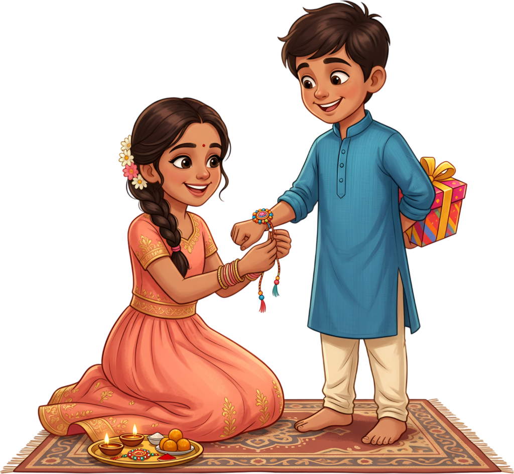 Delightful Rakhi Brother Sister illustration in PNG format perfect for heartfelt digital cards and festive celebration assets 1 - Delightful Rakhi Brother Sister illustration in PNG format perfect for heartfelt digital cards and festive celebration assets Free PNG Download