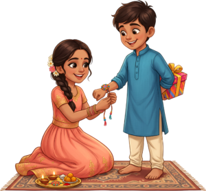 Delightful Rakhi Brother Sister illustration in PNG format perfect for heartfelt digital cards and festive celebration assets