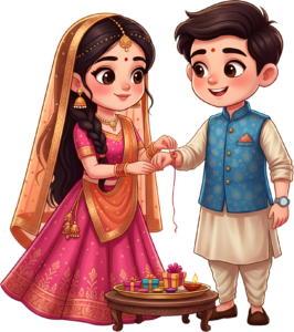 Chibi charm abounds in this Rakhi Brother Sister PNG image, a sweet illustration for adorable festive digital creations