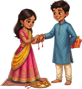Get this beautiful Rakhi Brother Sister PNG illustration for your creative projects, celebrating the Indian sibling bond