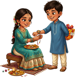 Observe the joyful Rakhi Brother Sister exchange with this vibrant PNG illustration perfect for engaging festival content