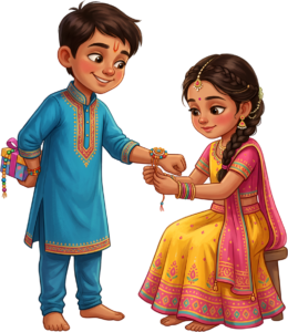 Younger siblings enjoy this Rakhi Brother Sister PNG graphic, a sweet illustration for kids’ festival themed digital projects