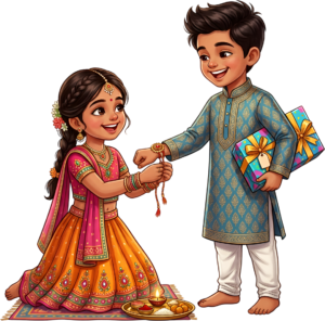 Vibrant colors highlight this Rakhi Brother Sister PNG graphic, a beautiful illustration for joyous Indian festival products