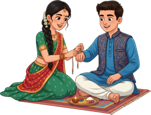 A complete Rakhi Brother Sister ceremony scene in PNG format, a lovely illustration for cultural event branding