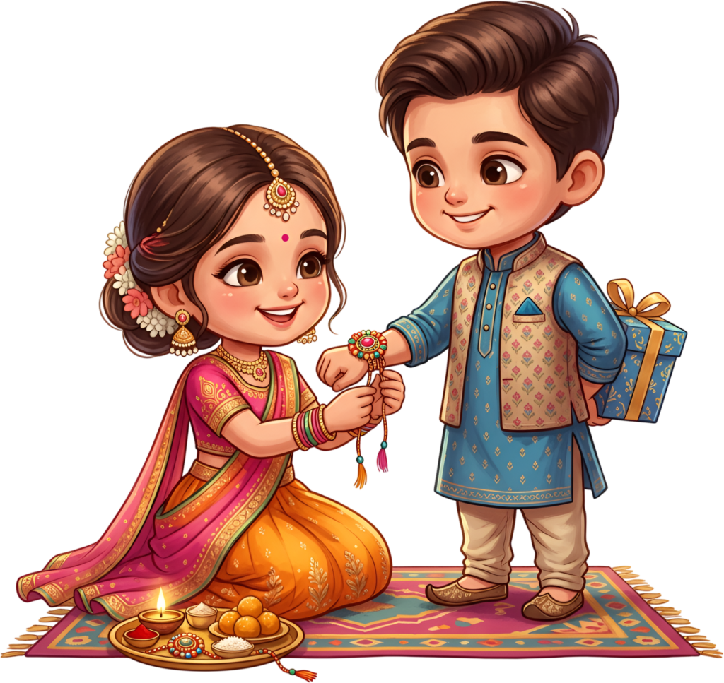 Perfect for kids' projects, this charming Rakhi Brother Sister PNG graphic is a delightful illustration for festive resources 1 - Perfect for kids' projects, this charming Rakhi Brother Sister PNG graphic is a delightful illustration for festive resources Free PNG Download