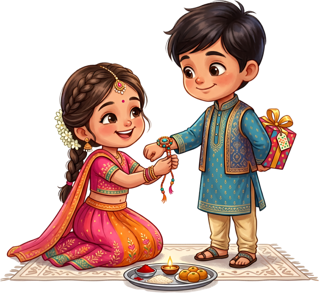 Brighten your designs with this cheerful Rakhi Brother Sister PNG image, an adorable illustration for digital greetings 1 - Brighten your designs with this cheerful Rakhi Brother Sister PNG image, an adorable illustration for digital greetings Free PNG Download