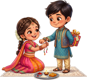 Brighten your designs with this cheerful Rakhi Brother Sister PNG image, an adorable illustration for digital greetings