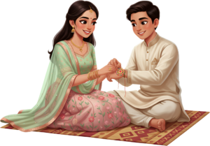 Bring vibrancy to projects using this exquisite Rakhi Brother Sister PNG artwork, a detailed illustration for cultural designs