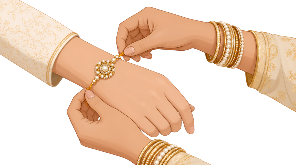 - Enhance your designs with this elegant Rakhi Hands Illustration, a premium PNG asset featuring traditional pearl embellishments Free PNG Download