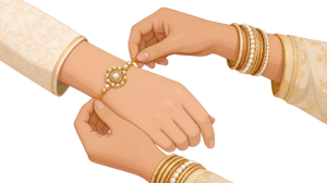 Enhance your designs with this elegant Rakhi Hands Illustration, a premium PNG asset featuring traditional pearl embellishments