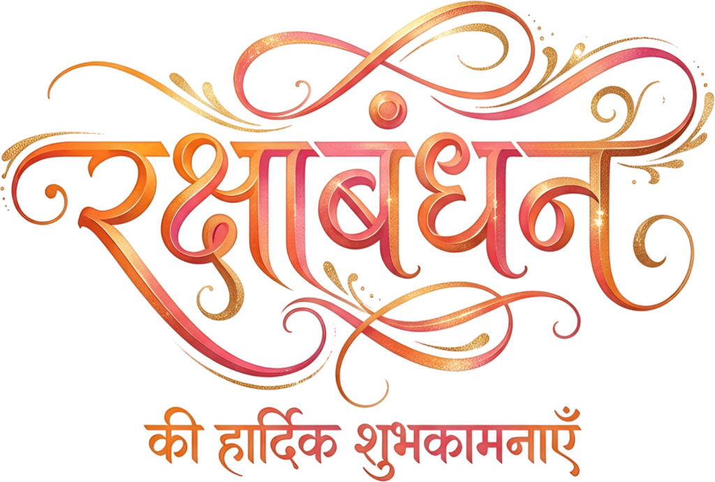 Ornate Raksha Bandhan design with glittery orange to red hindi text PNG 1 - Ornate Raksha Bandhan design with glittery orange to red hindi text PNG Free PNG Download