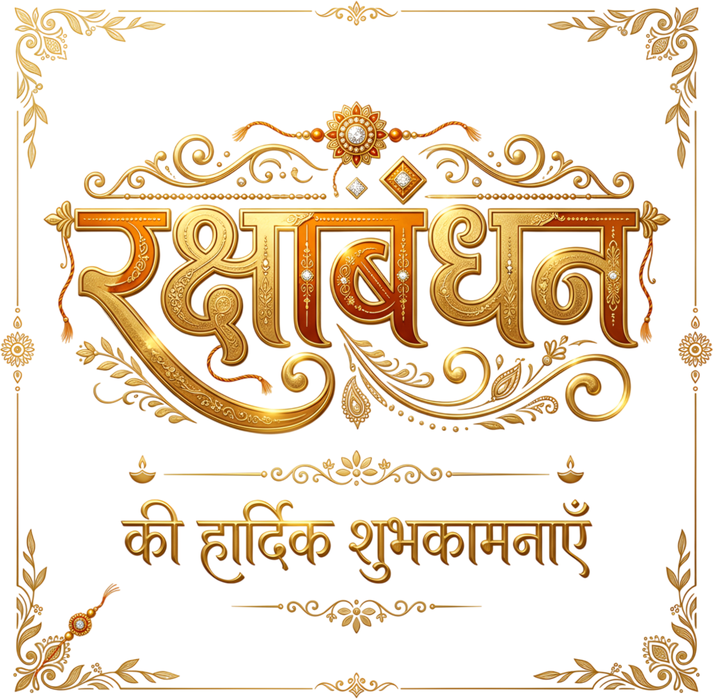 - Detailed Raksha Bandhan golden frame with festive hindi text PNG greeting Free PNG Download