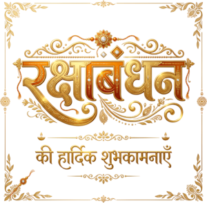Detailed Raksha Bandhan golden frame with festive hindi text PNG greeting