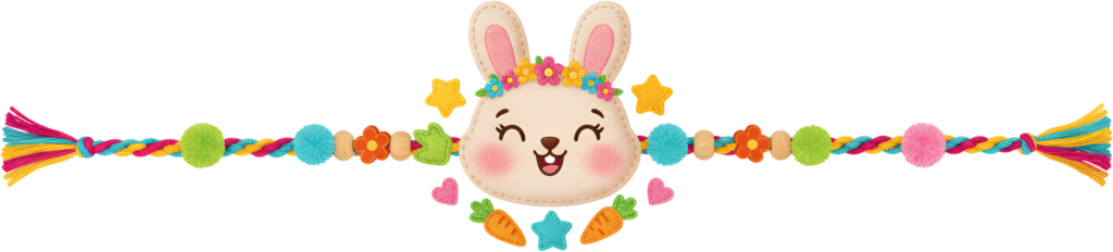- Get this vibrant bunny Rakhii, a delightful PNG illustration with felt carrots and flowers, perfect for kids' holiday printables and creative crafts Free PNG Download