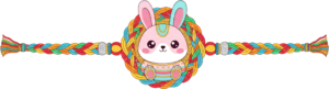 Unleash creativity with this adorable kawaii bunny Rakhi, a sparkling PNG character art illustration featuring glitter accents and a braided frame for digital projects