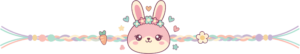 Acquire this sweet pastel bunny Rakhi, a charming PNG artwork with delicate flower crowns and braided strings, suitable for baby shower designs and gentle illustrations