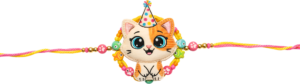 Acquire this unique embroidered cat Rakhii, a charming PNG character art illustration with a party hat and themed beads for festive digital embellishments