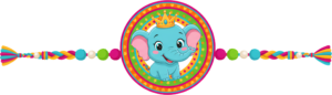 Invest in this majestic baby elephant Rakhi, a beautiful PNG artwork featuring a crown and ornate frame, perfect for royal-themed illustrations and festival designs