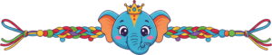 Command attention with this charming elephant head Rakhi, a colorful PNG artwork featuring a crown and playful beads for delightful digital illustrations