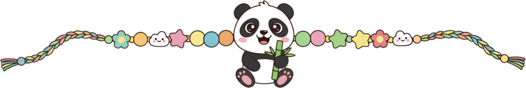 Envision creative projects with this happy panda Rakhii, a sweet PNG illustration holding bamboo, surrounded by pastel beads for gentle digital designs 1 - Envision creative projects with this happy panda Rakhii, a sweet PNG illustration holding bamboo, surrounded by pastel beads for gentle digital designs Free PNG Download