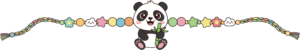 Envision creative projects with this happy panda Rakhii, a sweet PNG illustration holding bamboo, surrounded by pastel beads for gentle digital designs