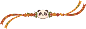 Celebrate the harvest with this adorable autumn panda Rakhi, a seasonal PNG artwork adorned with leaves and pumpkins, ideal for festive digital illustrations