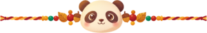 Introduce this charming panda face Rakhii, a cute PNG illustration with autumn leaves and acorns, perfect for cozy fall-themed crafts and digital artwork