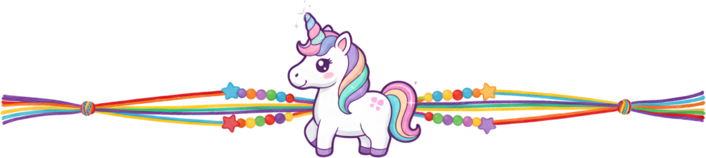 Create magical designs using this enchanting unicorn Rakhii, a beautiful PNG illustration with rainbow strands and whimsical beads for fantasy-themed digital projects 1 - Create magical designs using this enchanting unicorn Rakhii, a beautiful PNG illustration with rainbow strands and whimsical beads for fantasy-themed digital projects Free PNG Download