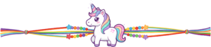 Create magical designs using this enchanting unicorn Rakhii, a beautiful PNG illustration with rainbow strands and whimsical beads for fantasy-themed digital projects