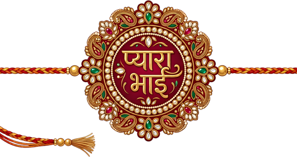 Presenting a gorgeous 'Pyara Bhai' Rakhi design, a detailed PNG illustration ideal for traditional Raksha Bandhan digital event branding 1 - Presenting a gorgeous 'Pyara Bhai' Rakhi design, a detailed PNG illustration ideal for traditional Raksha Bandhan digital event branding Free PNG Download