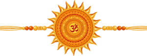 Ignite your Raksha Bandhan designs with this magnificent sun Om Rakhi illustration, a brilliant PNG for captivating digital content