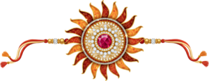 Infuse elegance into Raksha Bandhan projects with this sparkling sun Rakhi illustration, a gemstone-studded PNG for luxury digital art