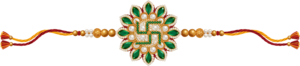 Highlight good fortune for Raksha Bandhan using this ornate Swastik Rakhi illustration, a pearl-adorned PNG for elegant digital use