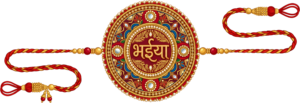 Highlight brotherly love for Raksha Bandhan with this intricate ‘Bhaiya’ Rakhi illustration, a gemstone-studded PNG for premium digital assets
