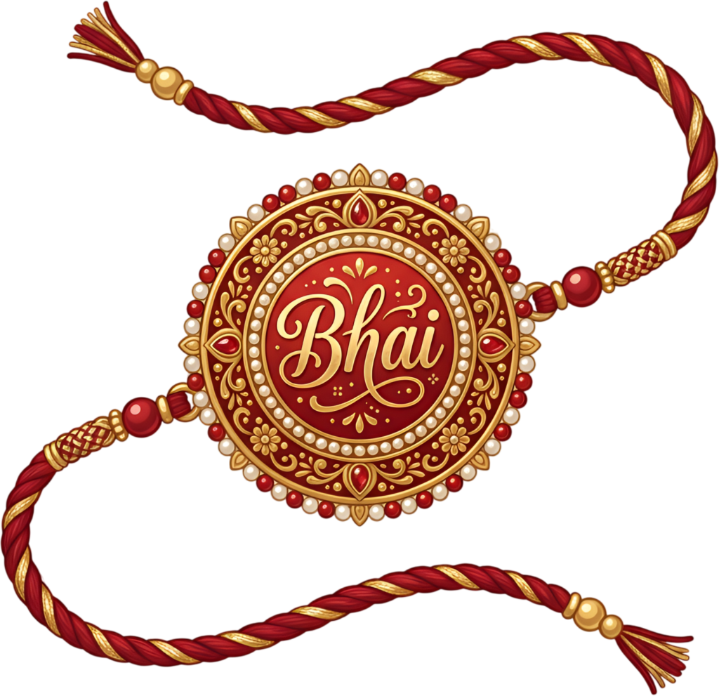 Command attention for Raksha Bandhan with this ornate 'Bhai' Rakhi illustration, a pearl-detailed PNG for luxurious digital branding 1 - Command attention for Raksha Bandhan with this ornate 'Bhai' Rakhi illustration, a pearl-detailed PNG for luxurious digital branding Free PNG Download