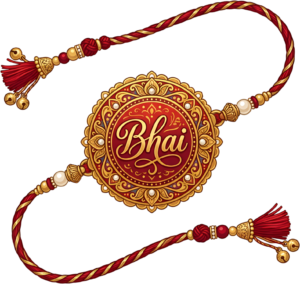 Launch premium Raksha Bandhan campaigns using this sophisticated ‘Bhai’ Rakhi illustration, a golden-framed PNG for high-end digital assets