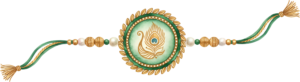 Develop serene Raksha Bandhan visuals with this peacock feather Rakhi illustration, a watercolor-style PNG for artistic digital content