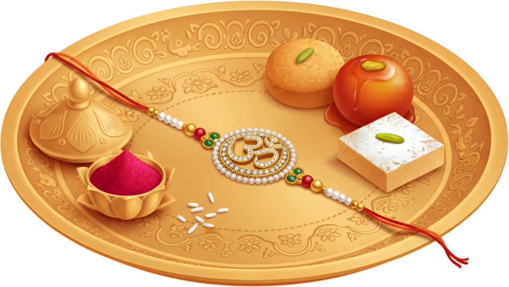 Discover premium Raksha Bandhan digital illustration assets: a golden Rakhi thali PNG for festive graphic design projects 1 - Discover premium Raksha Bandhan digital illustration assets: a golden Rakhi thali PNG for festive graphic design projects Free PNG Download
