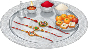 Access an extensive collection of Rakhi celebration illustration elements: multiple Rakhi in thali PNG for your diverse digital media