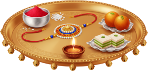 Experience the joy of Raksha Bandhan with this charming Rakhi thali illustration, a perfect PNG for celebratory digital artwork