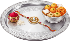 Find an exquisite Raksha Bandhan Rakhi thali illustration in PNG for crafting unique digital content and printable marketing materials