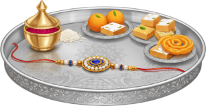 Explore our stunning Raksha Bandhan Rakhi thali illustration in PNG format, perfect for bespoke digital artwork and creative projects