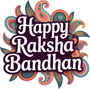 Bold White Raksha Bandhan Lettering, a Vibrant Paisley PNG Illustration