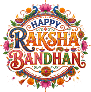 Majestic Raksha Bandhan Typography, a Rich Cultural PNG Illustration with Peacocks