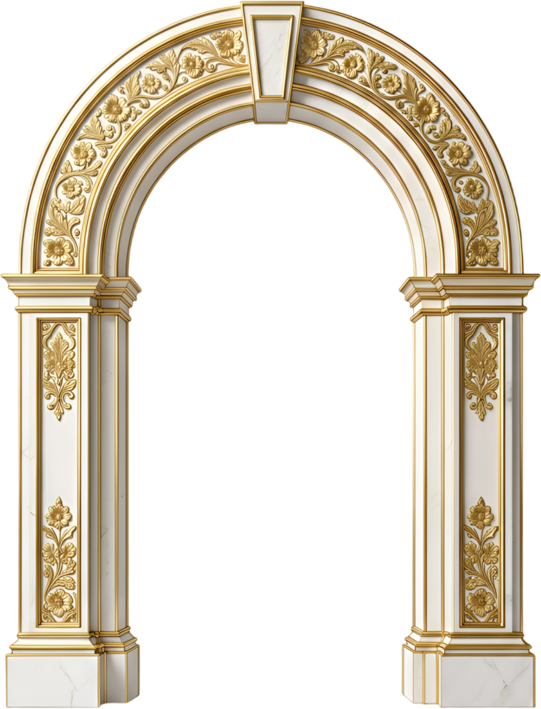 Ornate floral archway provides stunning decor for luxury event designs, a majestic Royal Clipart PNG element
